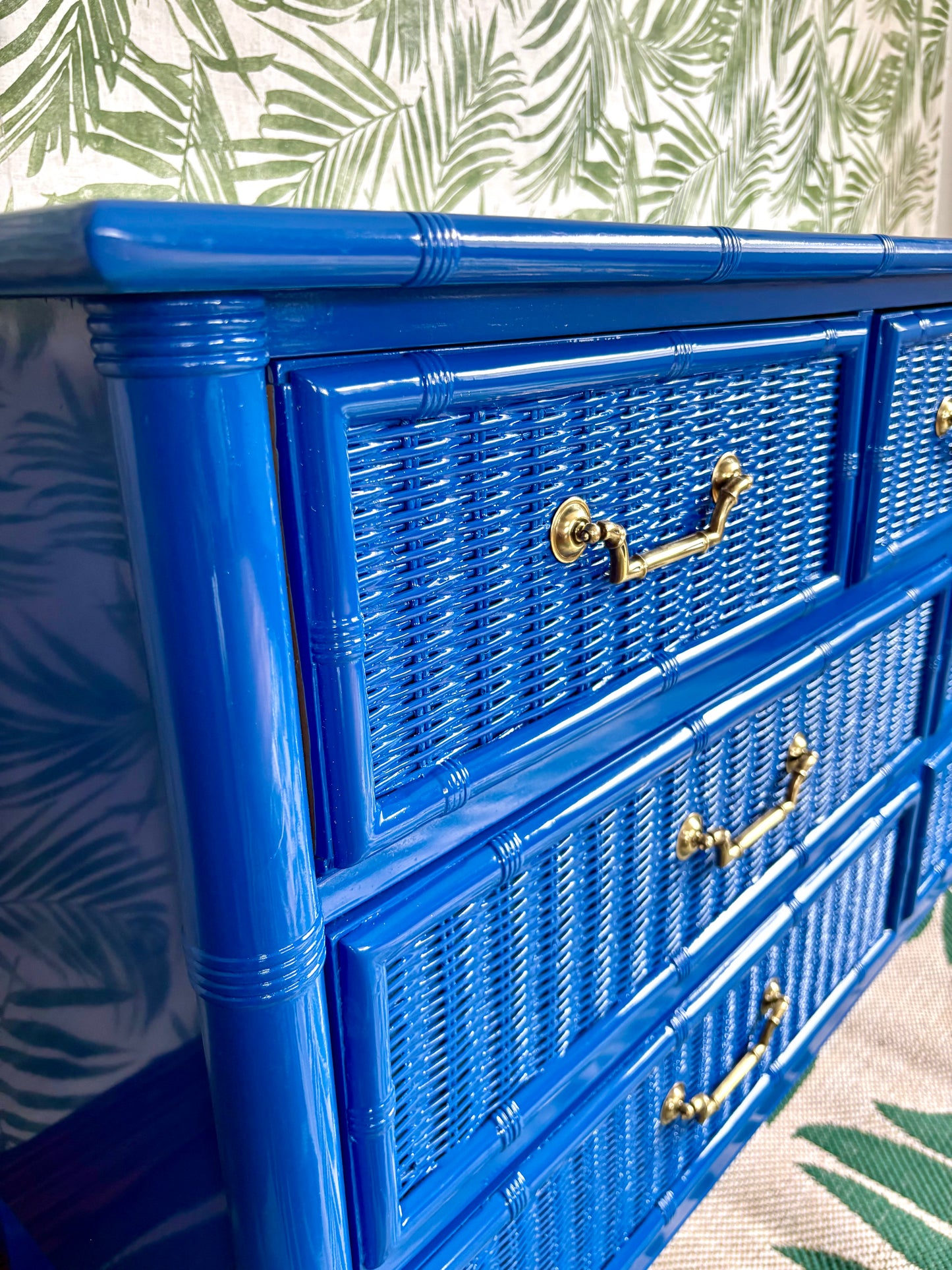 High Gloss Dixie Blue Faux Bamboo Dresser