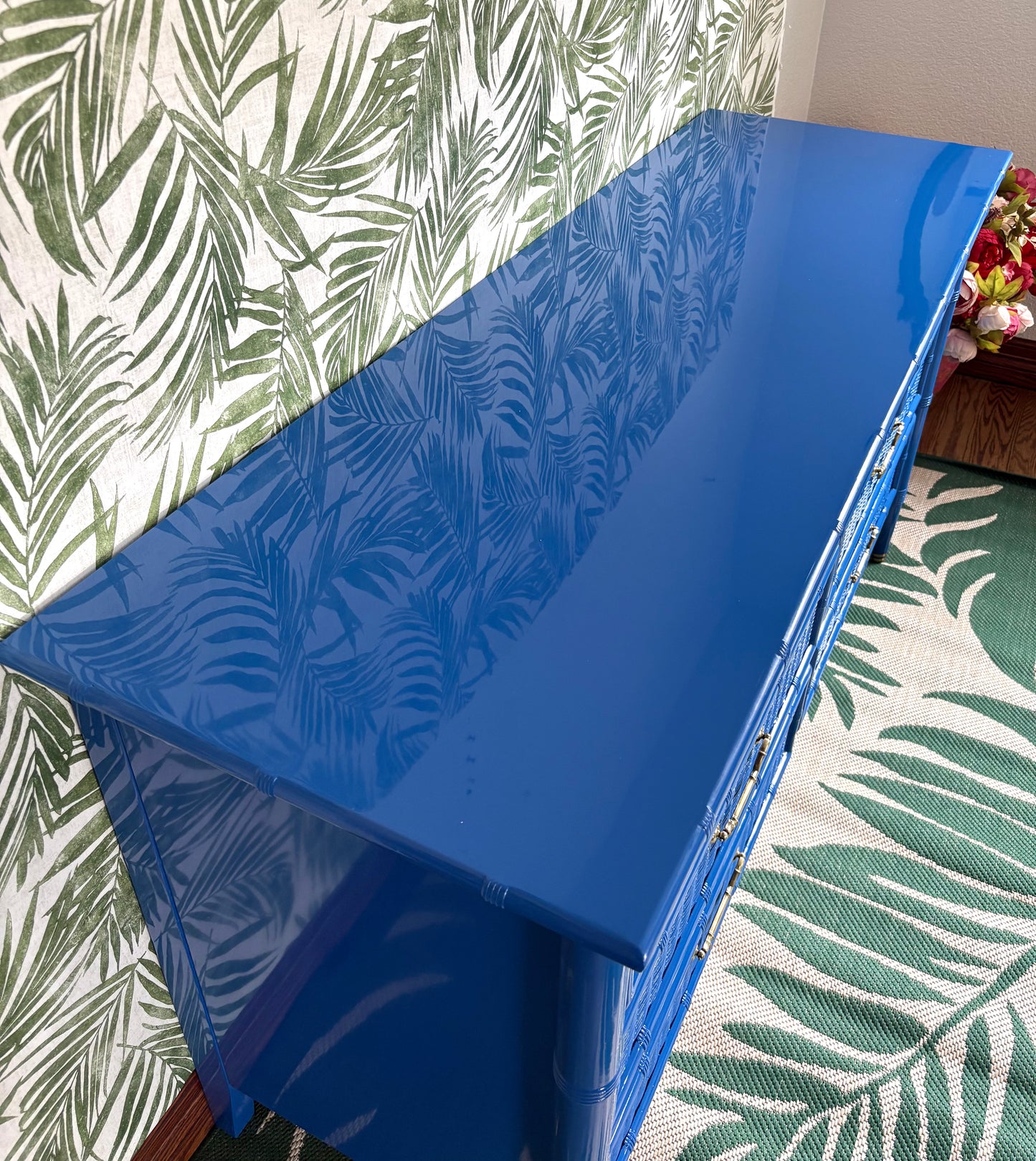 High Gloss Dixie Blue Faux Bamboo Dresser