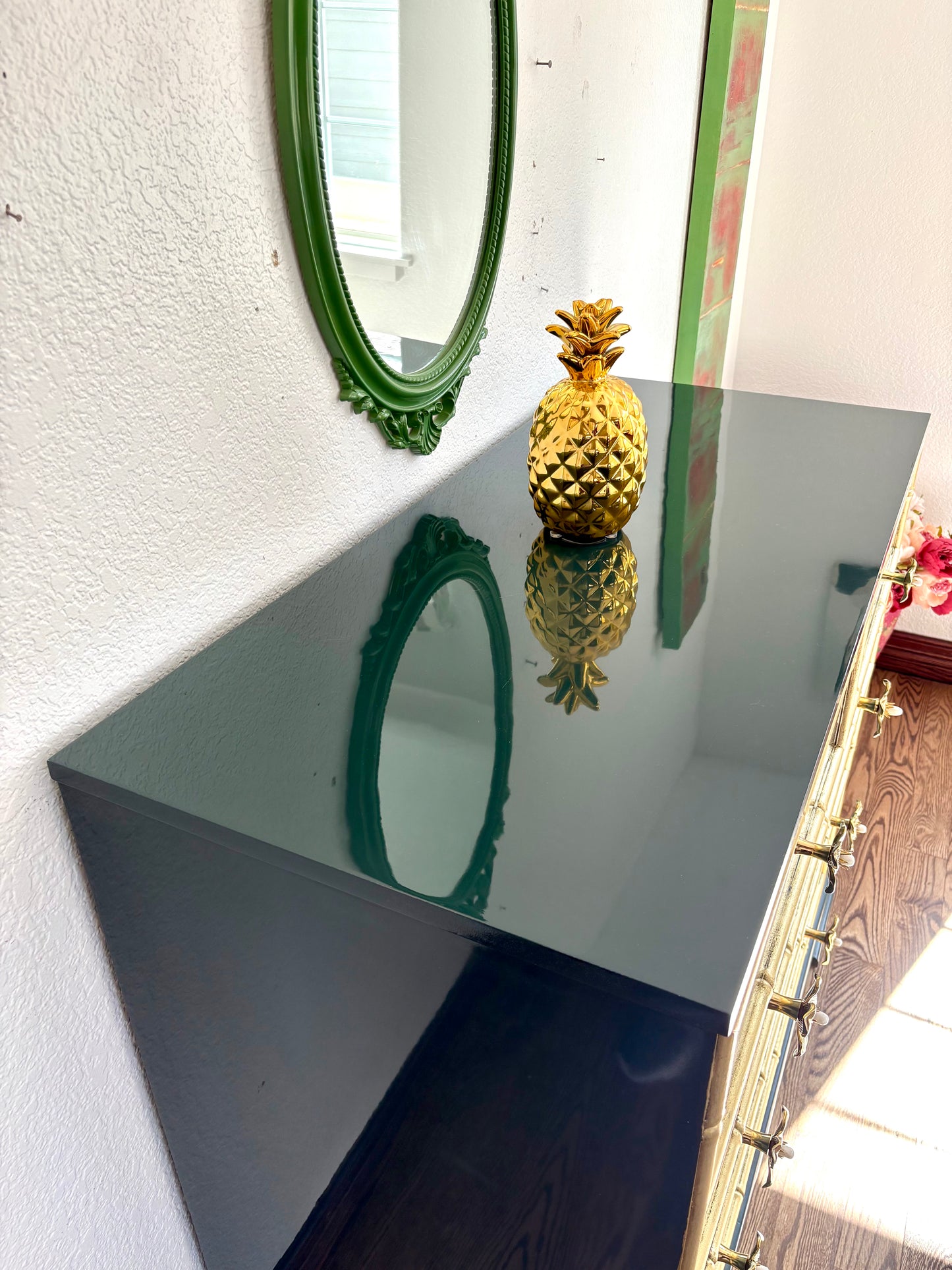 Ultra High Gloss Green Bamboo Trim Dresser