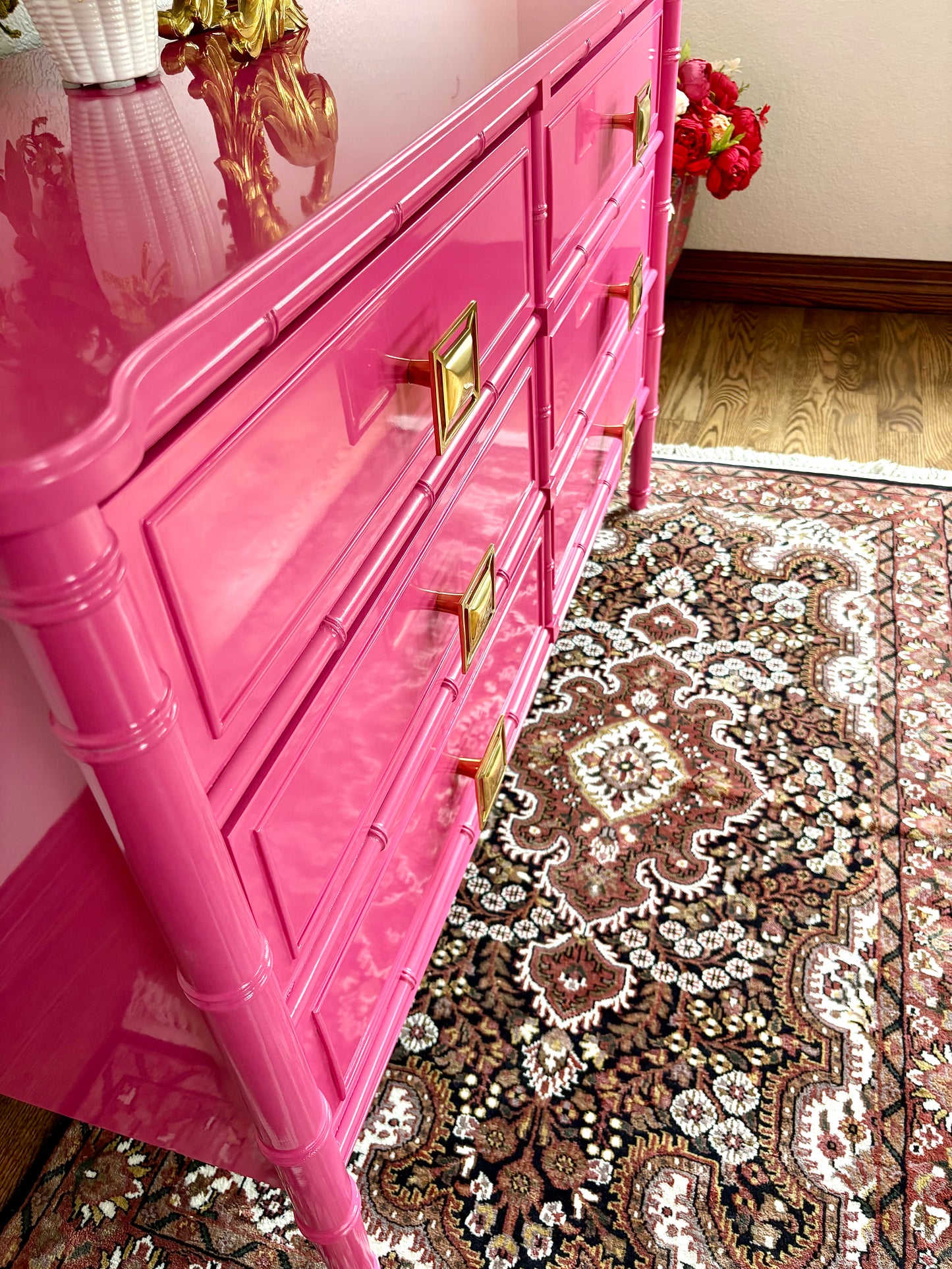 Henry Link Hot Pink High Gloss Faux Bamboo Dresser - Ready to Ship