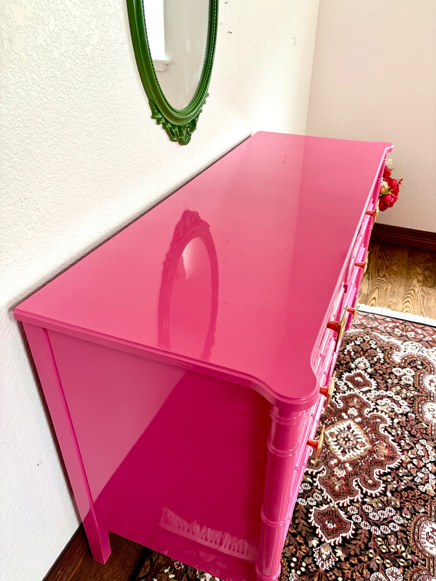 Henry Link Hot Pink High Gloss Faux Bamboo Dresser - Ready to Ship