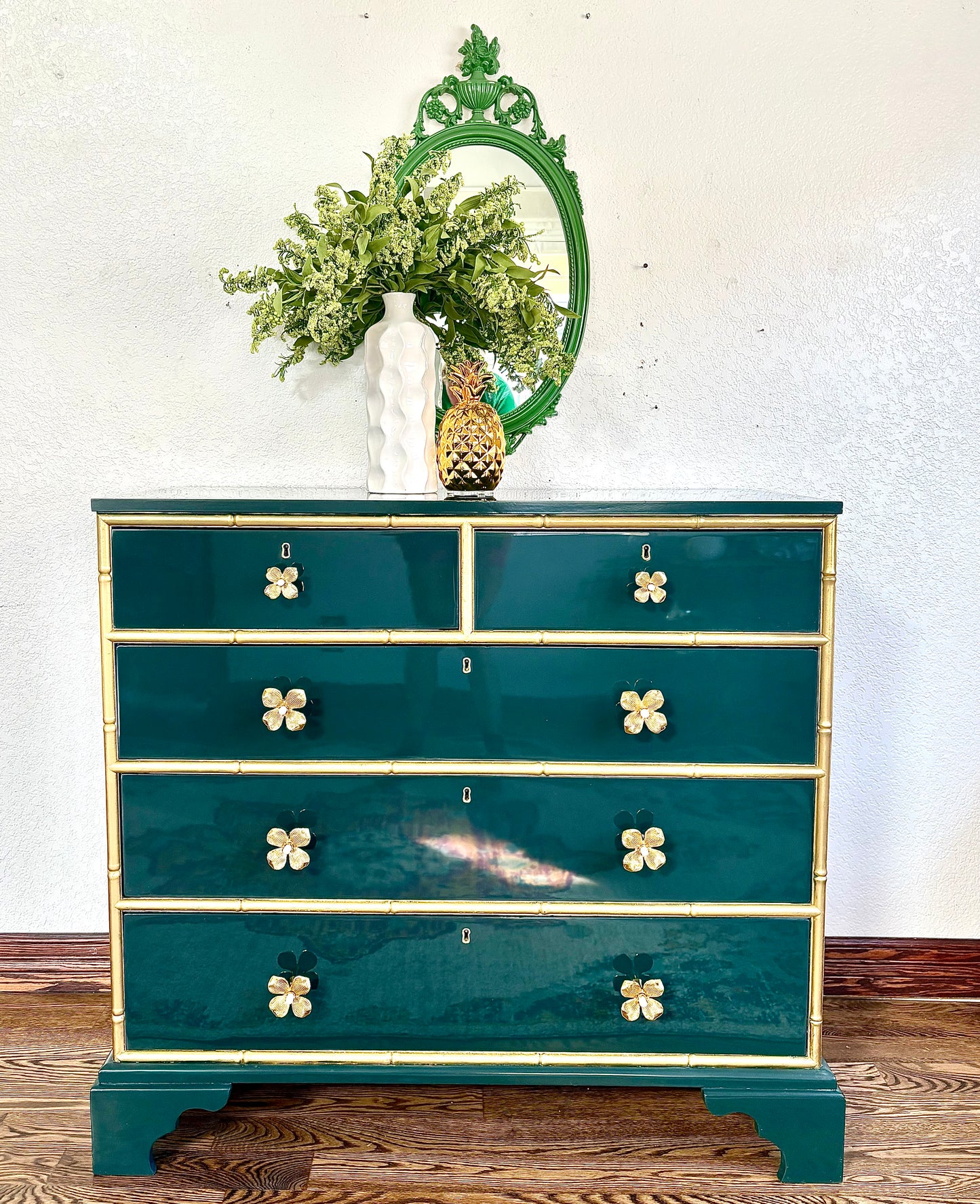 Ultra High Gloss Green Bamboo Trim Dresser