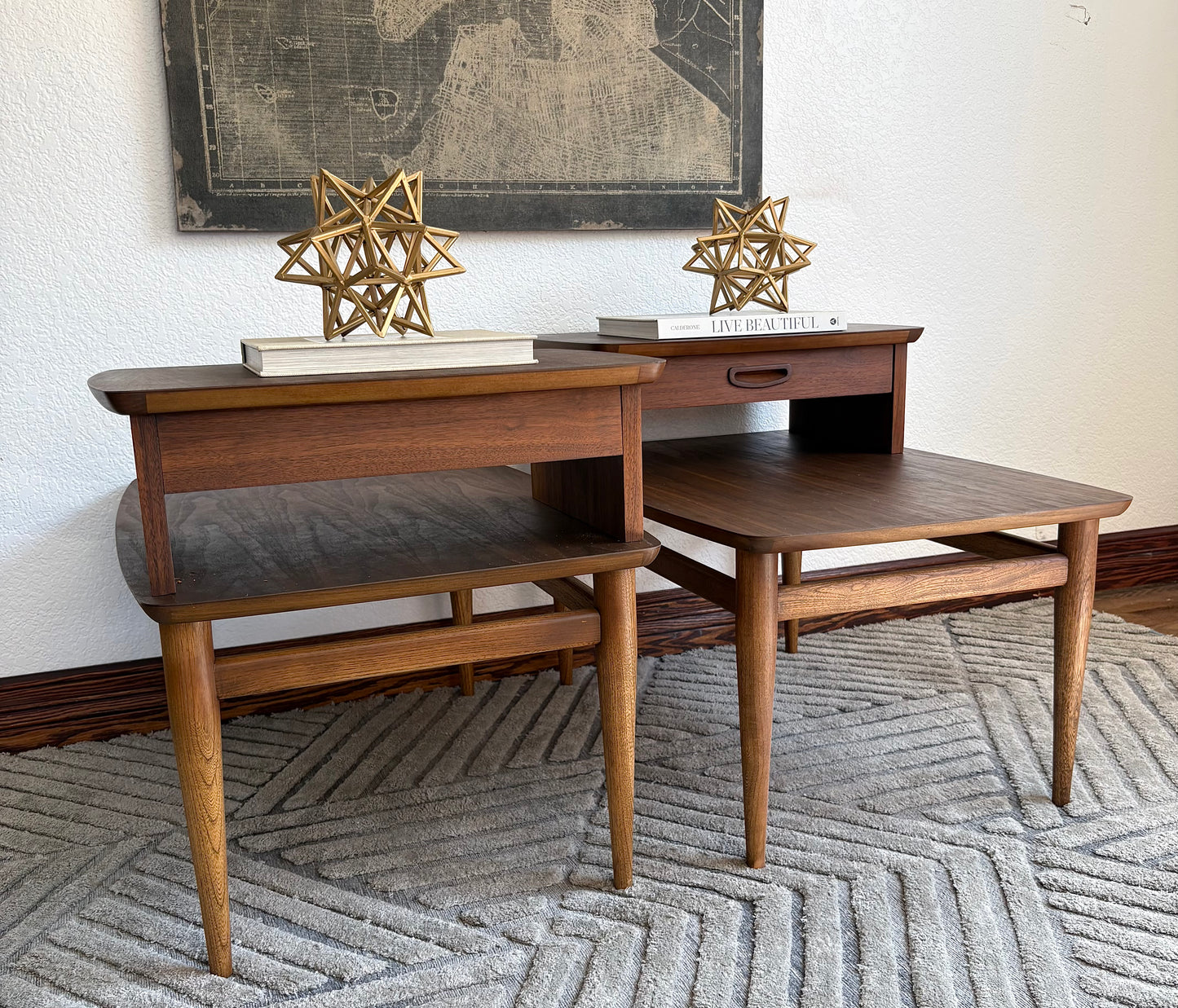 A Pair of MCM Lane End Tables/Bediside Tables with Drawer