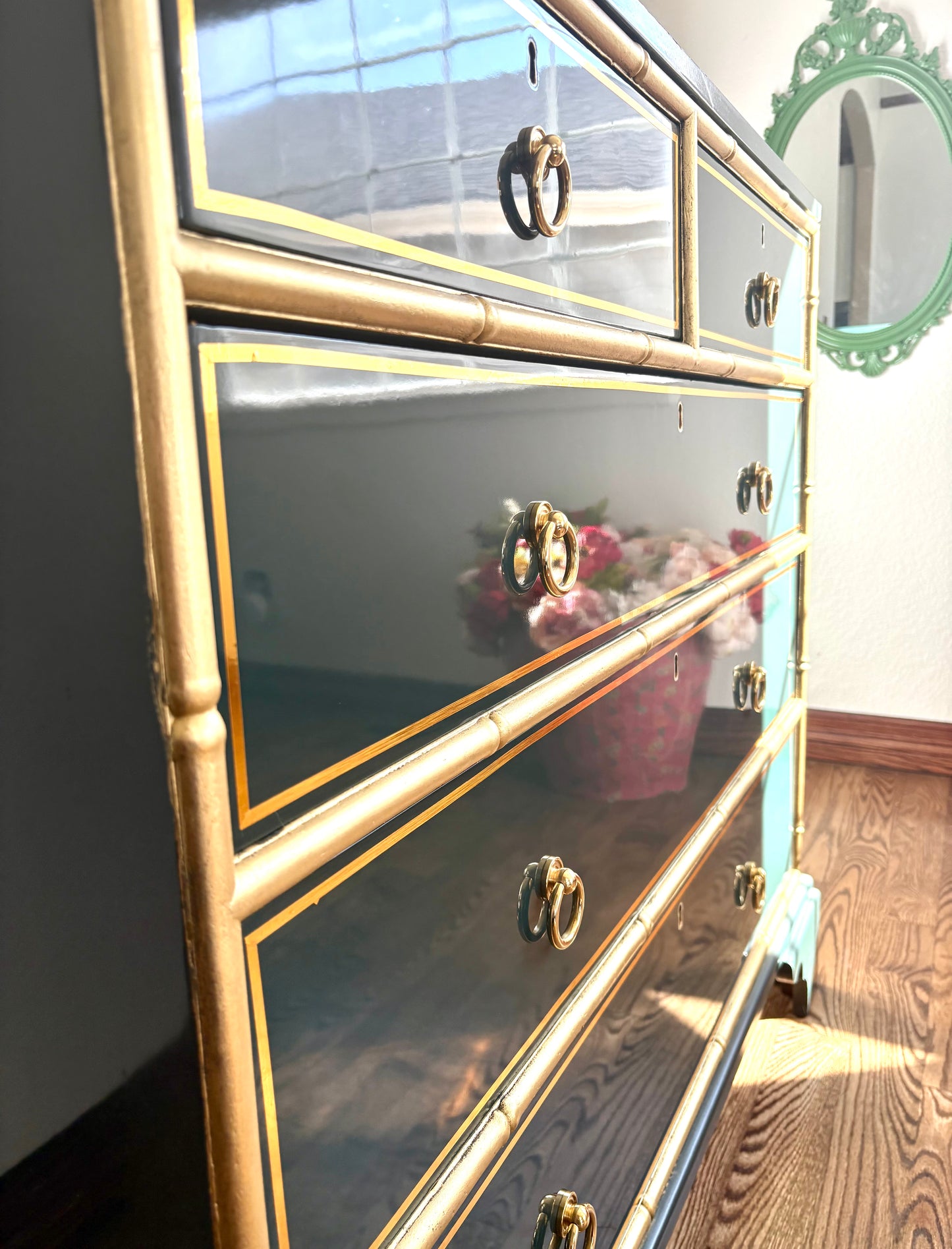 Ultra High Gloss Green Bamboo Trim Dresser
