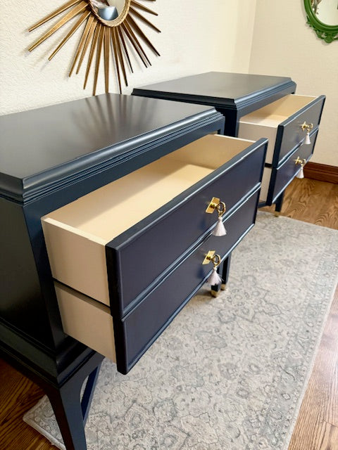 A Pair of Vintage Navy Blue Nightsands