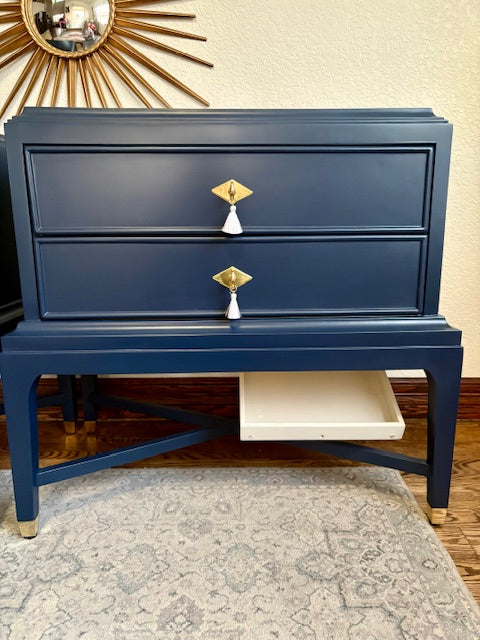 A Pair of Vintage Navy Blue Nightsands