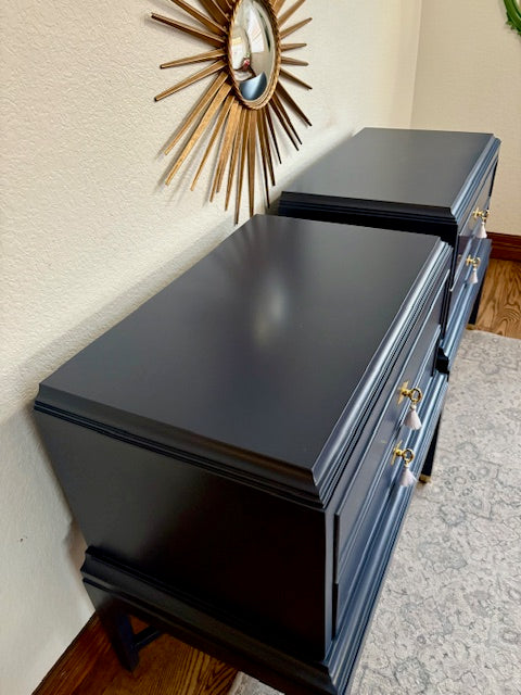 A Pair of Vintage Navy Blue Nightsands
