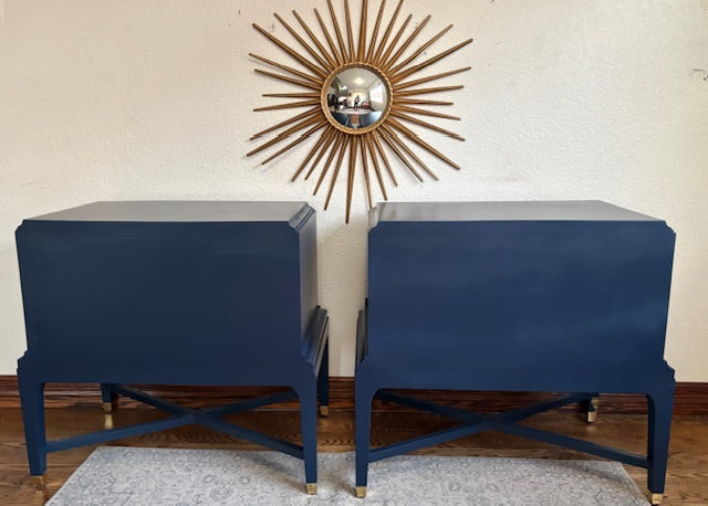 A Pair of Vintage Navy Blue Nightsands