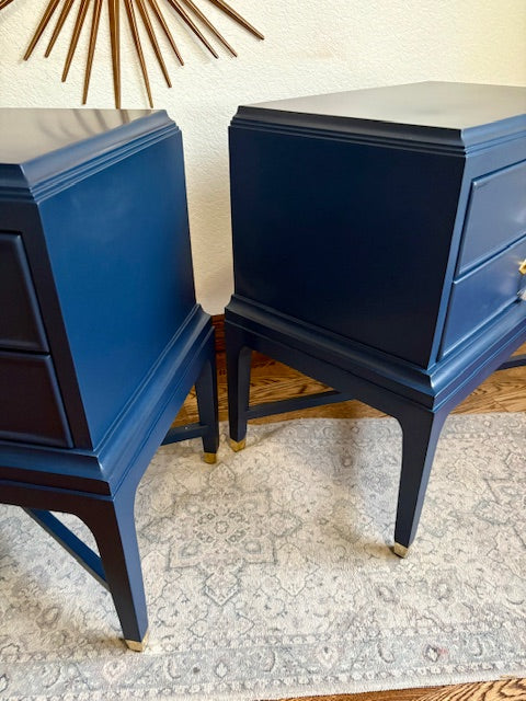 A Pair of Vintage Navy Blue Nightsands
