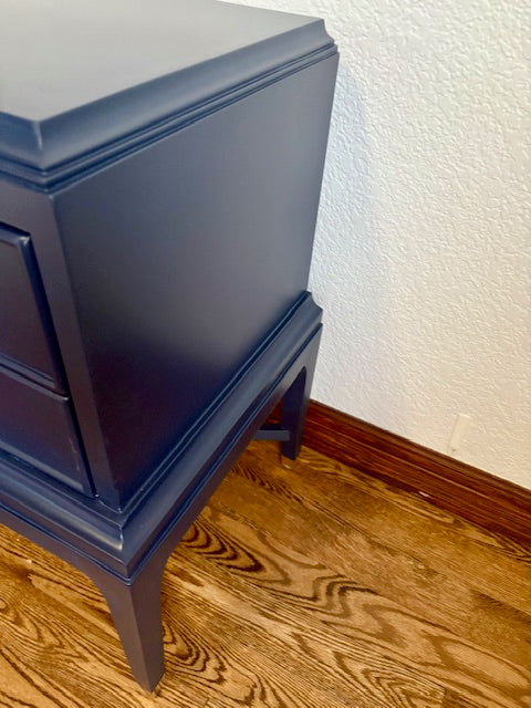 A Pair of Vintage Navy Blue Nightsands