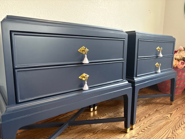 A Pair of Vintage Navy Blue Nightsands
