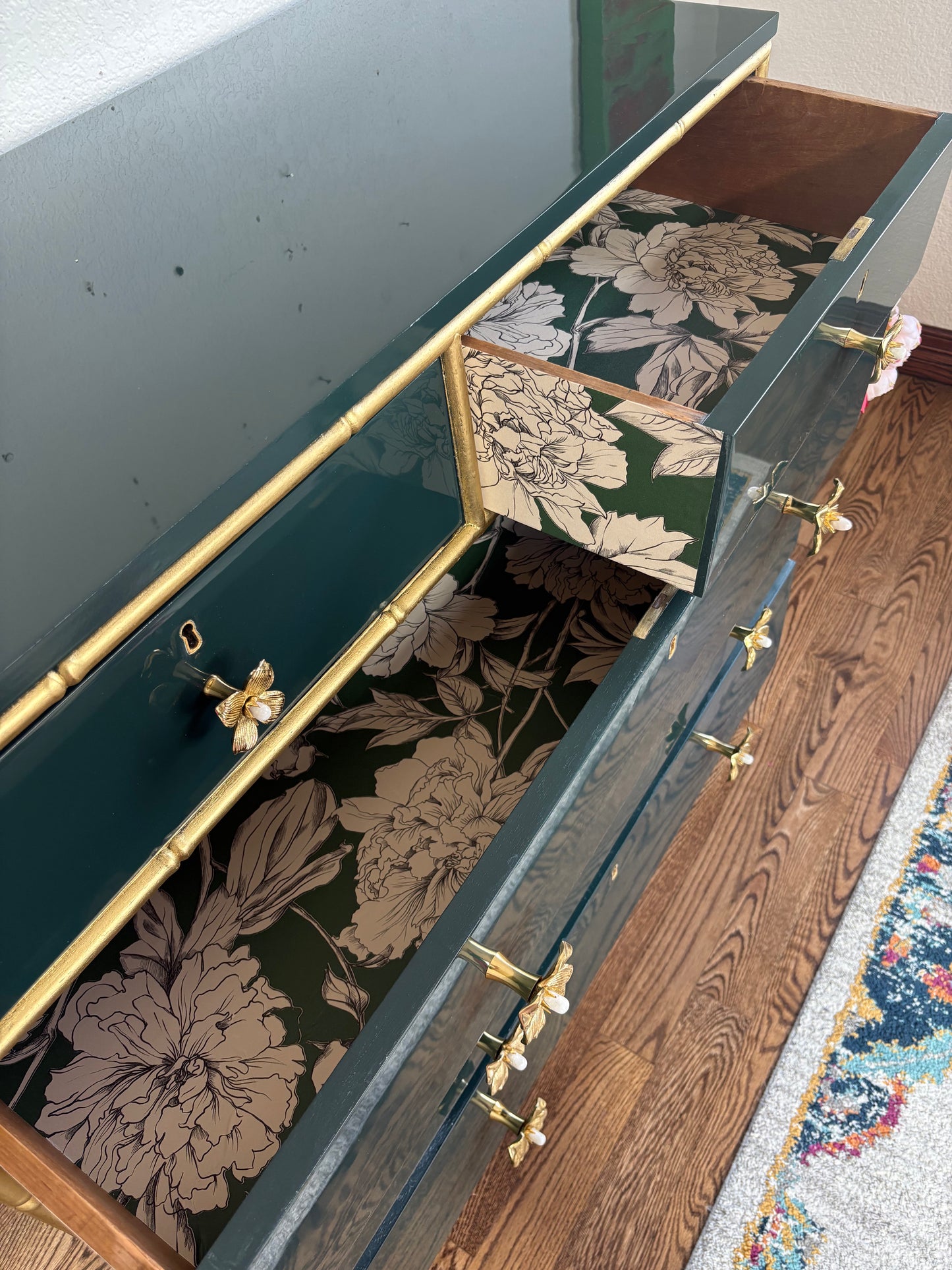 Ultra High Gloss Green Bamboo Trim Dresser