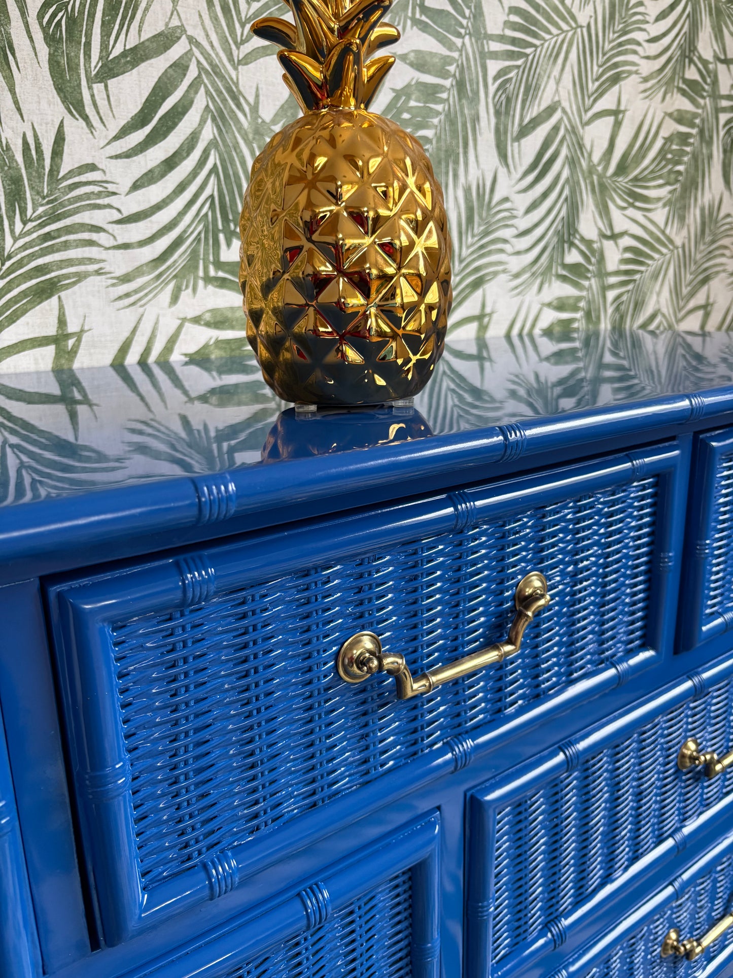 High Gloss Dixie Blue Faux Bamboo Dresser