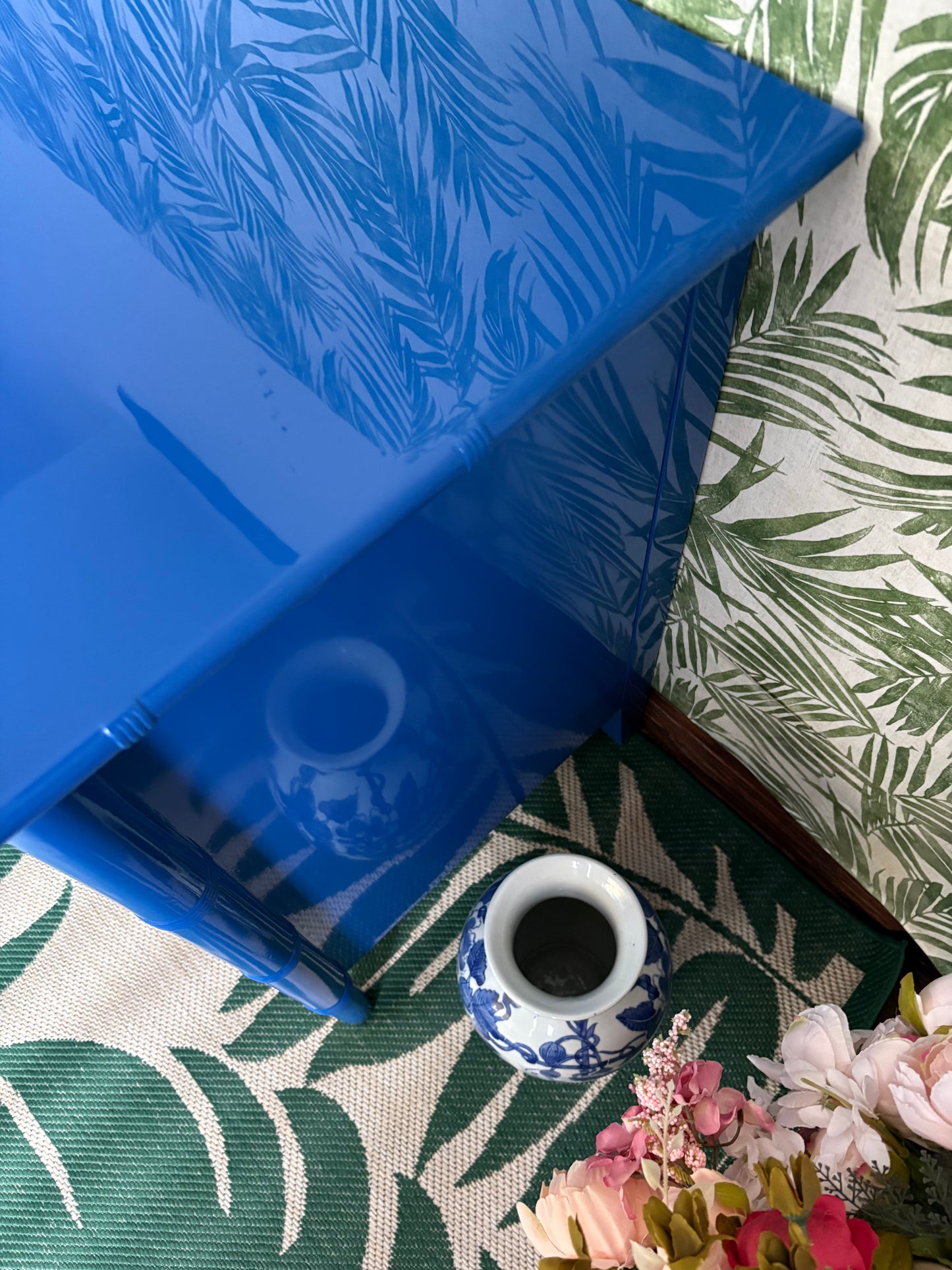 High Gloss Dixie Blue Faux Bamboo Dresser