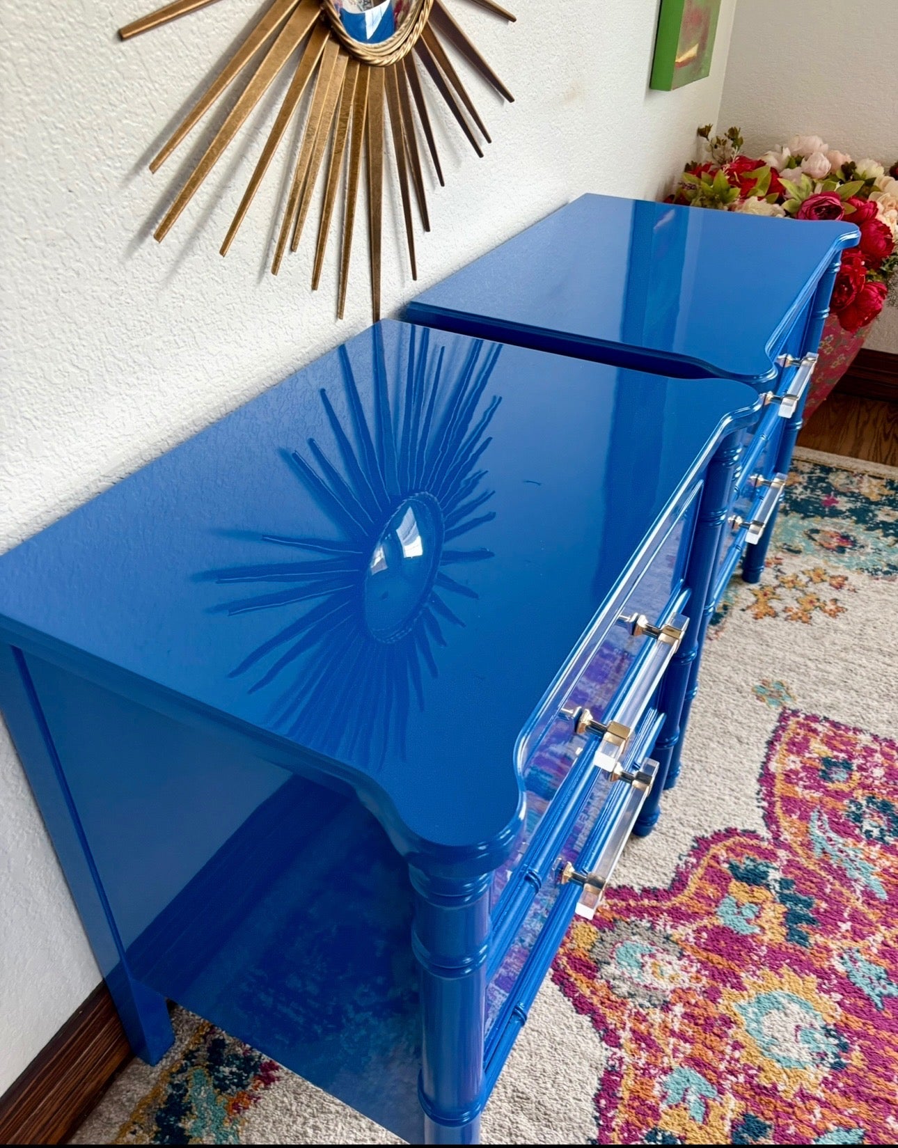 Customizable A Pair of Dixie Aloha Style 3 Drawer Faux Bamboo End Stands/Nightstands