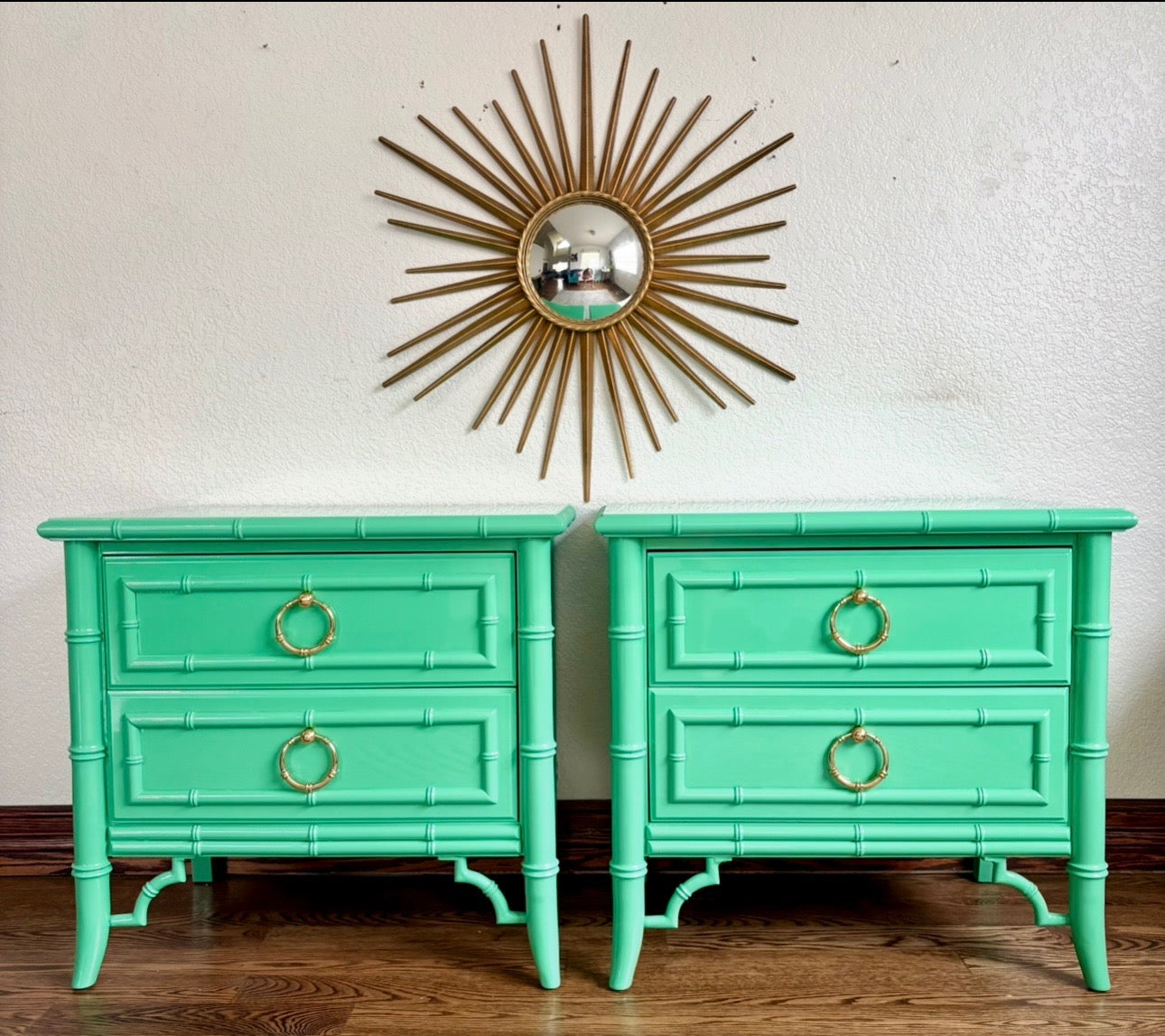 Customizable A Pair of Dixie Aloha Style 3 Drawer Faux Bamboo End Stands/Nightstands