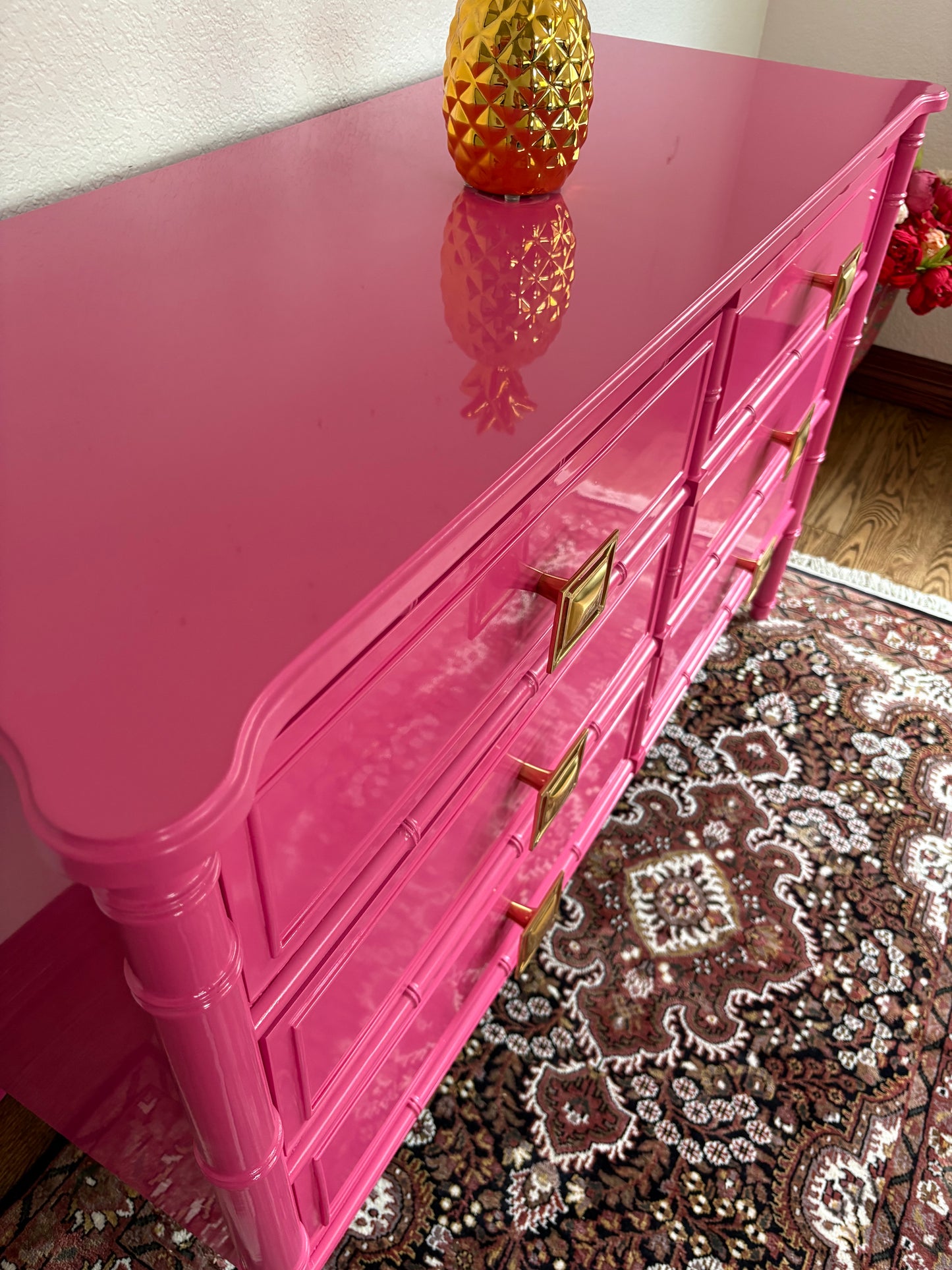 Henry Link Hot Pink High Gloss Faux Bamboo Dresser - Ready to Ship