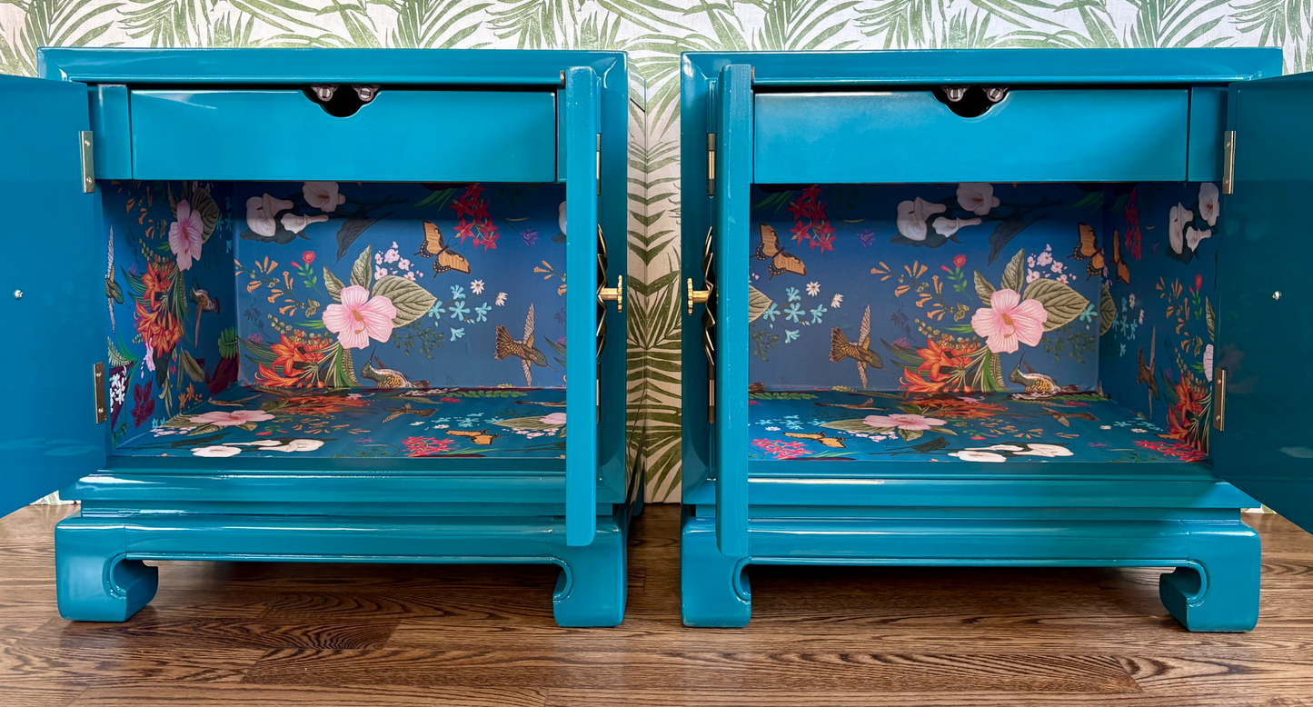 A Pair of Drexel Heritage Tai Ming Collection End Tables with Drawer