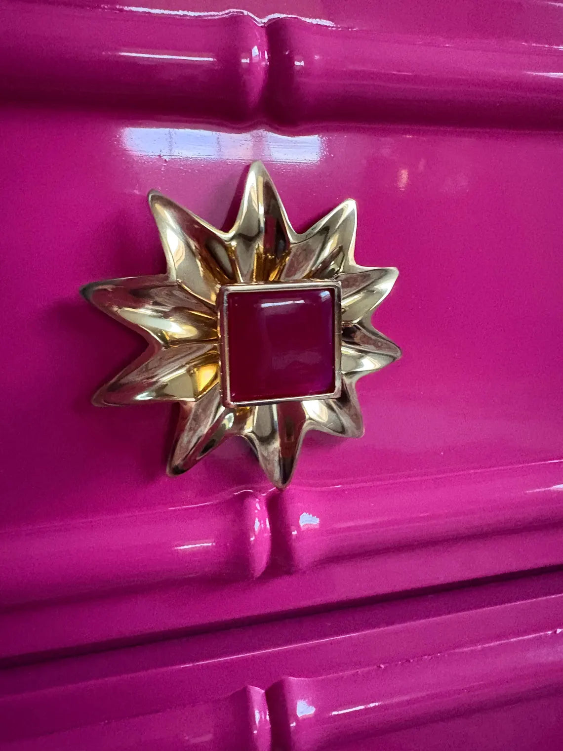 A Pair of Hot Pink High Gloss Faux Bamboo End Stands