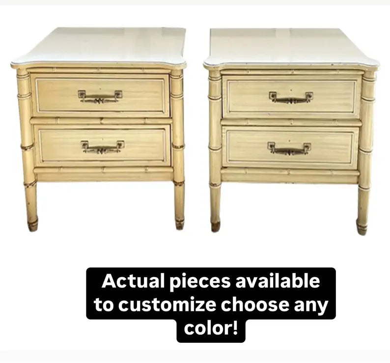 A Pair of Henry Link Bali Hai Faux Bamboo Nightstands