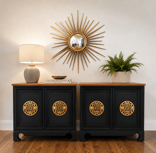 CUSTOMIZABLE in the Color of your choice! A Pair of Vintage Asian Mid Century Modern End Tables /End Stands/Bedside Tables