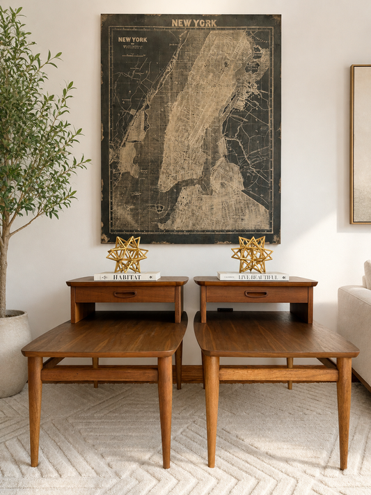 A Pair of MCM Lane End Tables/Bediside Tables with Drawer