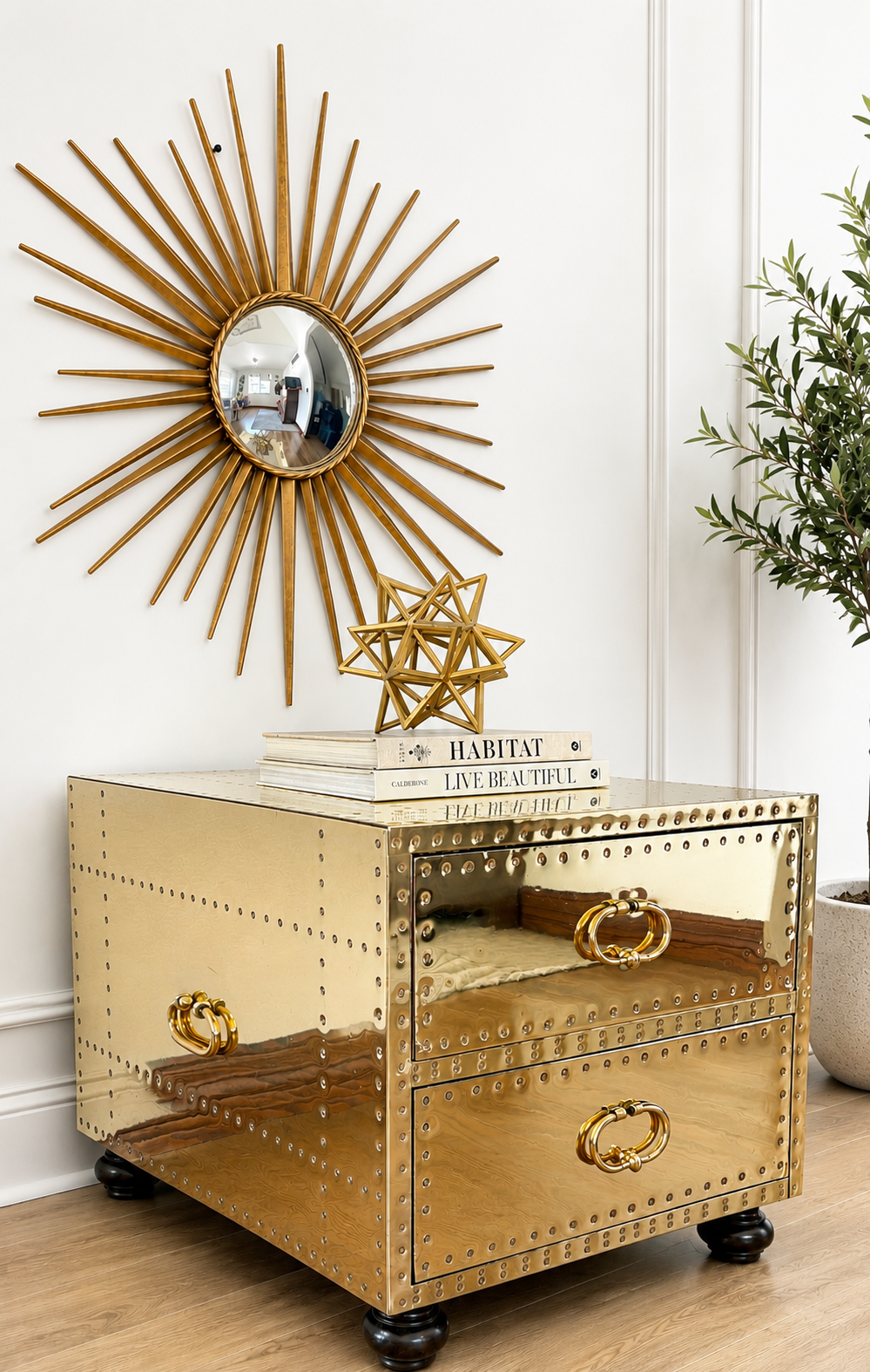 Sarreid Ltd. of Spain Hollywood Regency Two Drawer Brass Coffee table/ Night Stand Chest Bedside