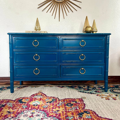 Customizable Vintage Dixie Style Faux Bamboo 6 Drawer Dresser