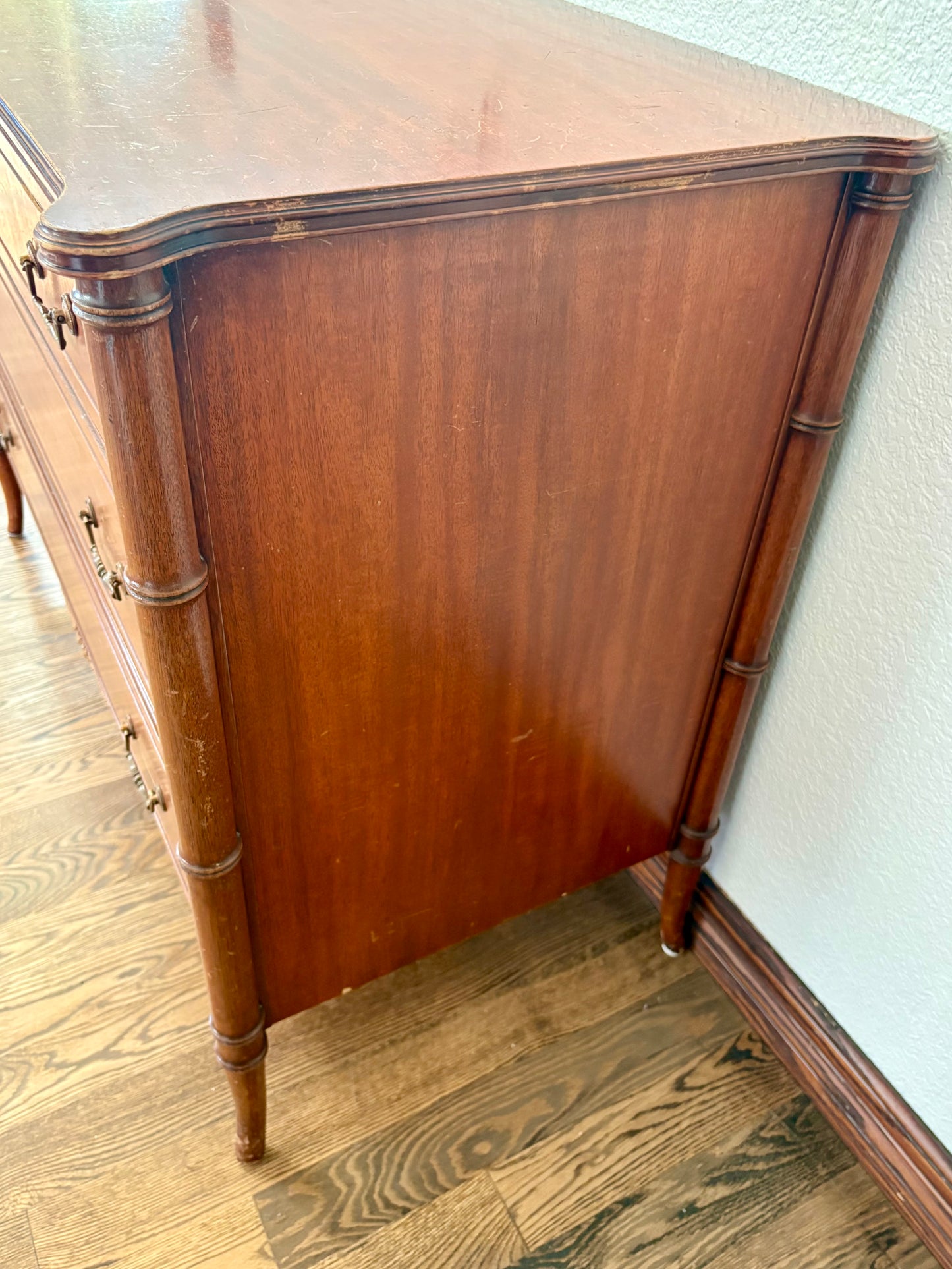 CUSTOMIZABLE  Stain/paint Vintage French Directoire style 3-drawer commode / chest of drawers produced by the Baker Furniture Company.