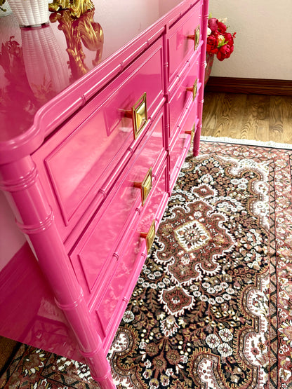 Henry Link Hot Pink High Gloss Faux Bamboo Dresser - Ready to Ship