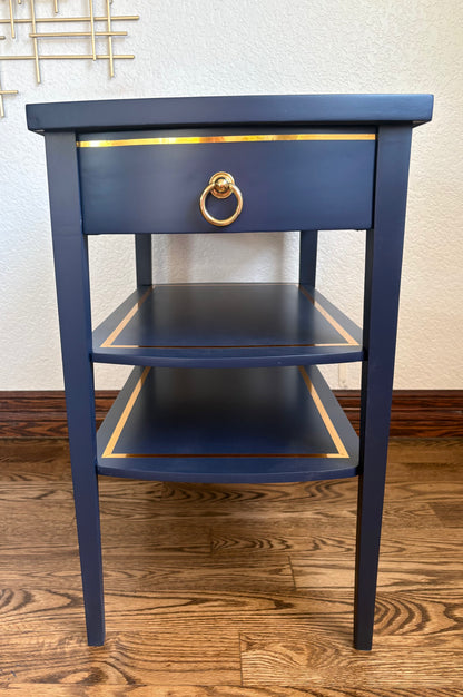 A pair of Vintage Modern Navy Blue Mersman End Tables/Bedside Tables/Nightstands/side tables