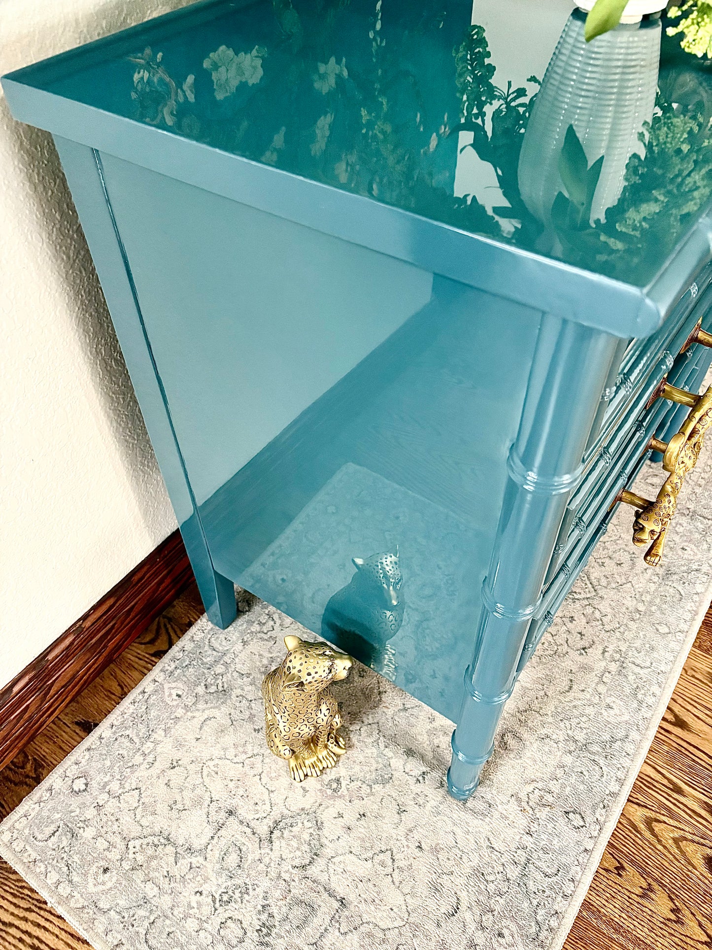 Ultra High Gloss Blue Moon Dixie Aloha Faux Bamboo Dresser/Large End Stand/End Table/Chest of Drawers