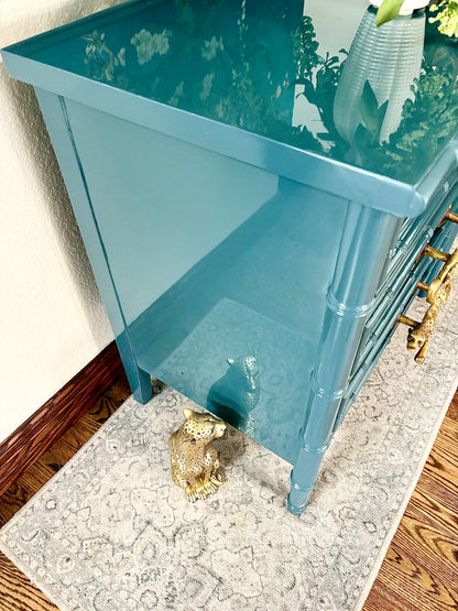 Ultra High Gloss Blue Moon Dixie Aloha Faux Bamboo Dresser/Large End Stand/End Table/Chest of Drawers