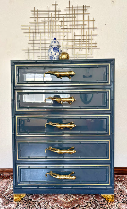 Ultra High Gloss Navy Dixie Aloha Bamboo Dresser/Tallboy/Chest of Drawers