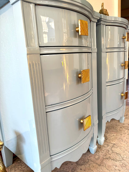 A Pair of Vintage Dixie Bow Front High Gloss End Stands