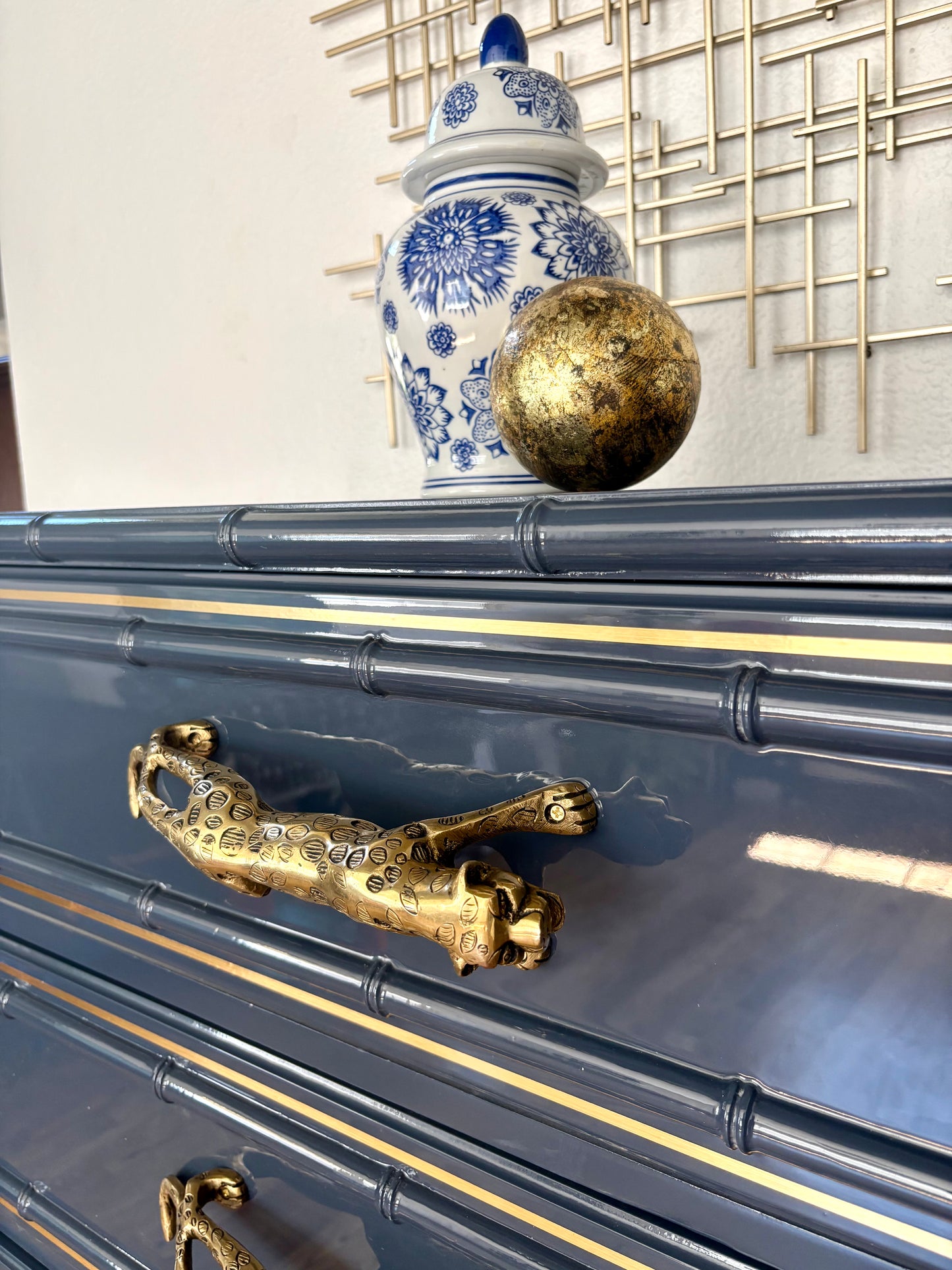 Ultra High Gloss Navy Dixie Aloha Bamboo Dresser/Tallboy/Chest of Drawers
