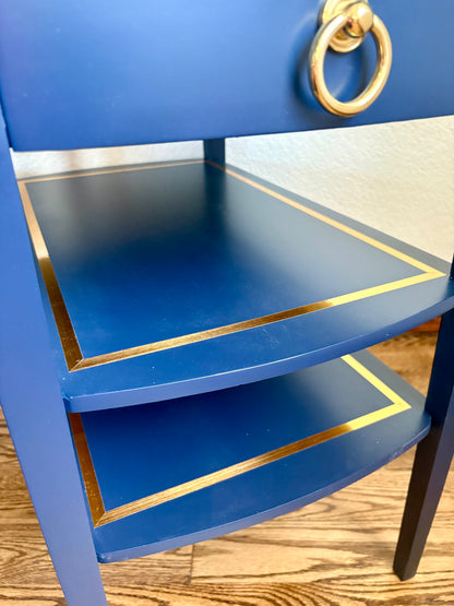 A pair of Vintage Modern Navy Blue Mersman End Tables/Bedside Tables/Nightstands/side tables