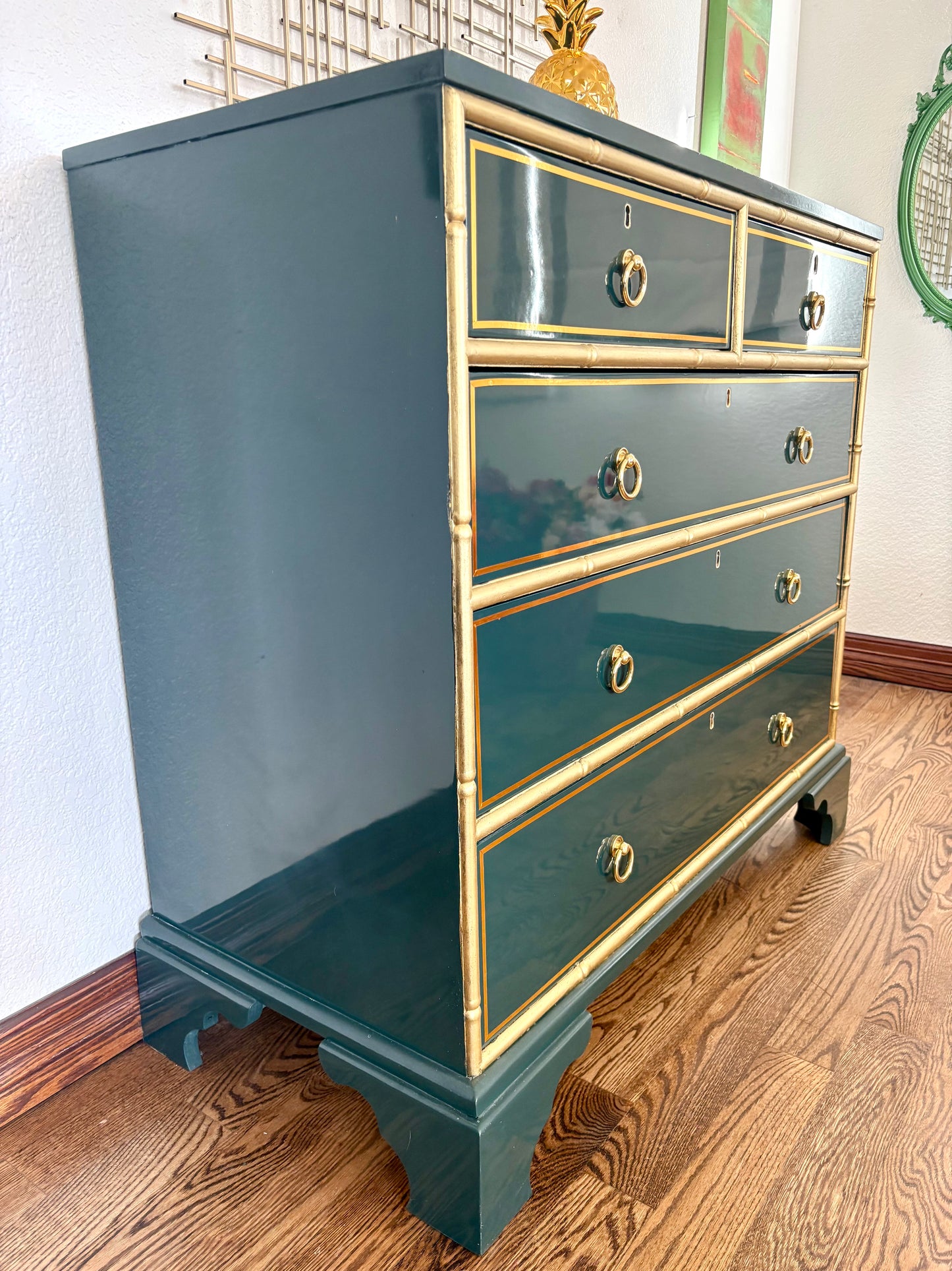 Ultra High Gloss Green Bamboo Trim Dresser