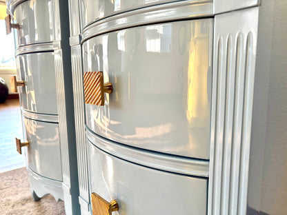 A Pair of Vintage Dixie Bow Front High Gloss End Stands