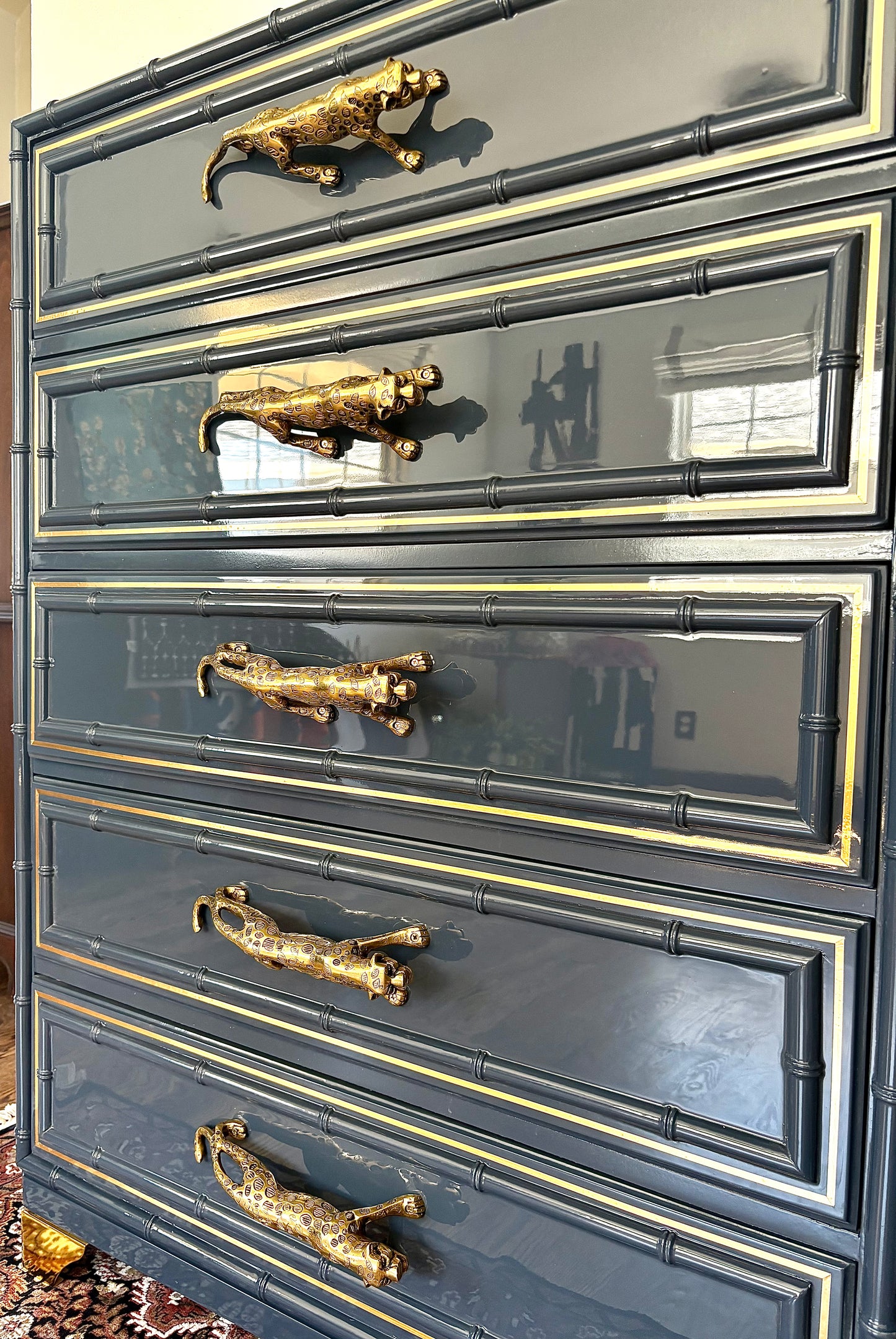Ultra High Gloss Navy Dixie Aloha Bamboo Dresser/Tallboy/Chest of Drawers