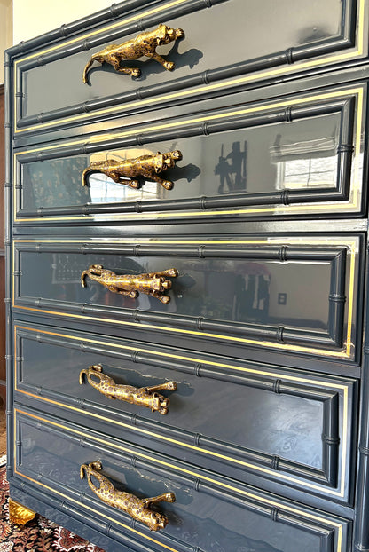 Ultra High Gloss Navy Dixie Aloha Bamboo Dresser/Tallboy/Chest of Drawers