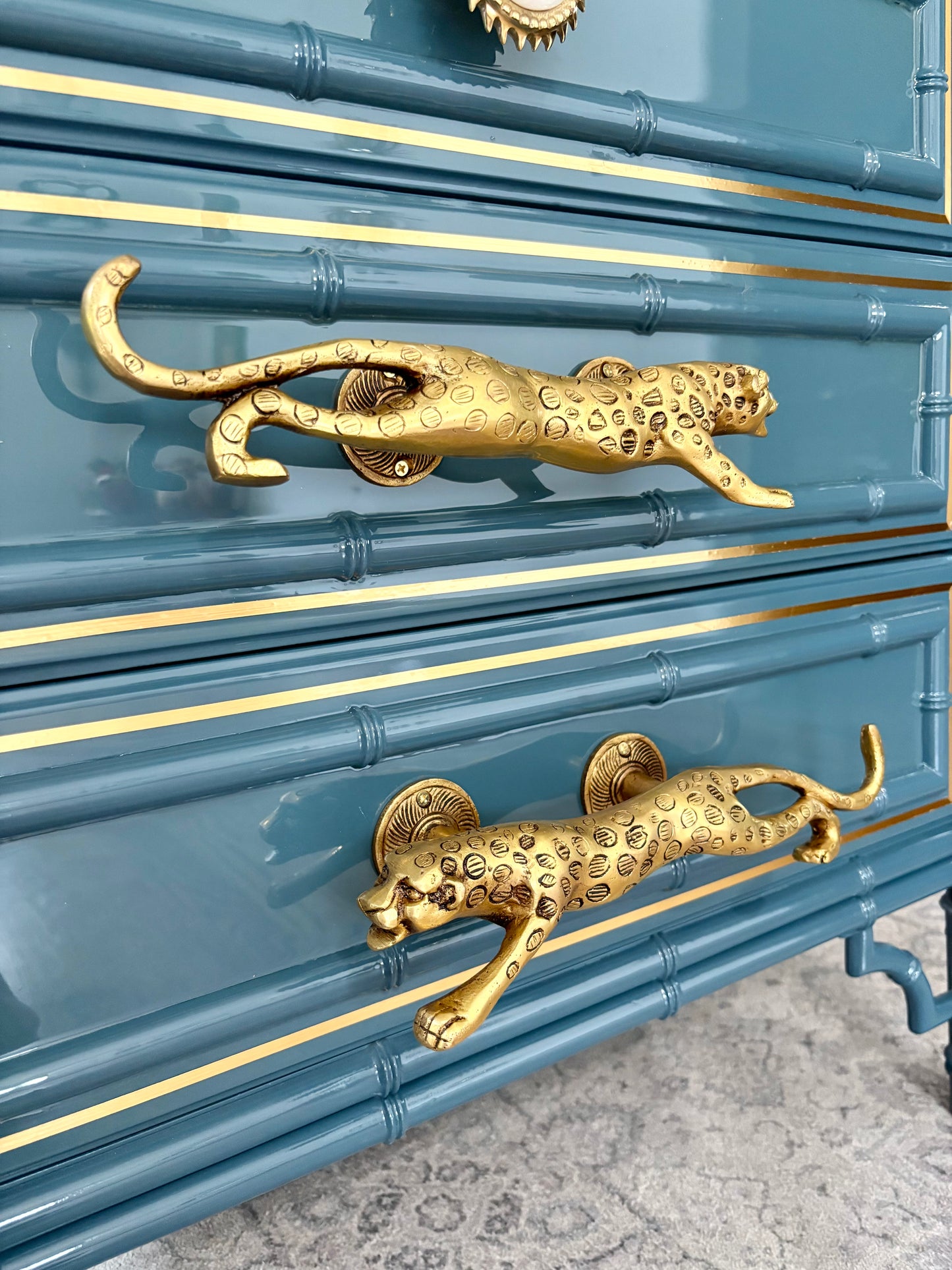 Ultra High Gloss Blue Moon Dixie Aloha Faux Bamboo Dresser/Large End Stand/End Table/Chest of Drawers