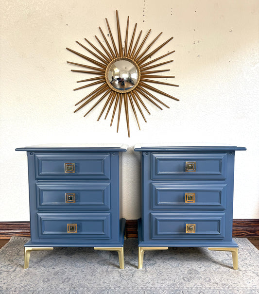 A Pair of Vintage Solid Wood End Stands in Newberyport Blue