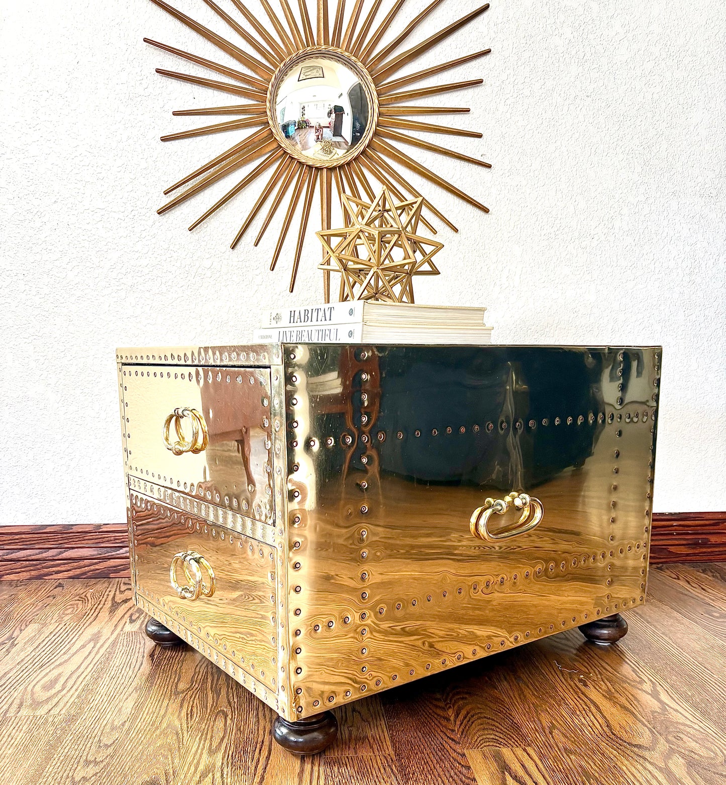 Sarreid Ltd. of Spain Hollywood Regency Two Drawer Brass Coffee table/ Night Stand Chest Bedside