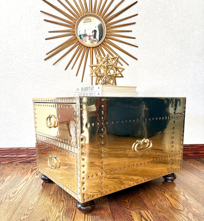Sarreid Ltd. of Spain Hollywood Regency Two Drawer Brass Coffee table/ Night Stand Chest Bedside