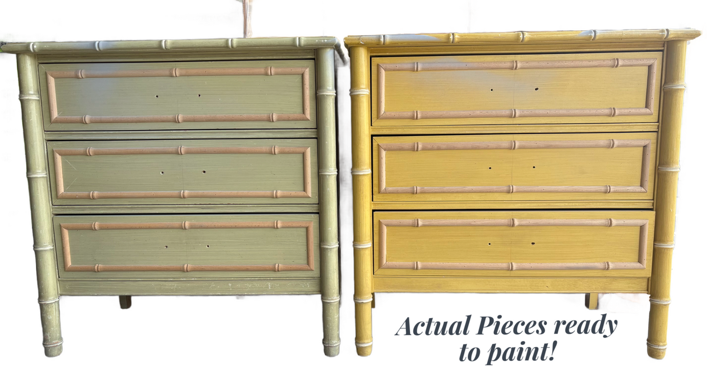Customizable A Pair of Dixie Aloha Style 3 Drawer Faux Bamboo End Stands/Nightstands
