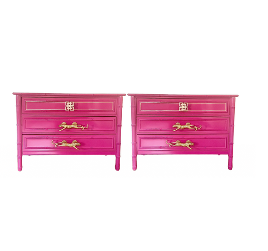 Customizable A Pair of Dixie Aloha Style 3 Drawer Faux Bamboo End Stands/Nightstands