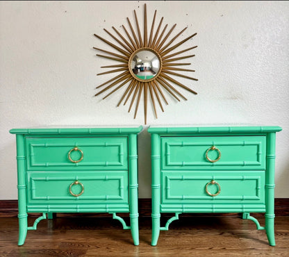 Customizable A Pair of Dixie Aloha Style 3 Drawer Faux Bamboo End Stands/Nightstands
