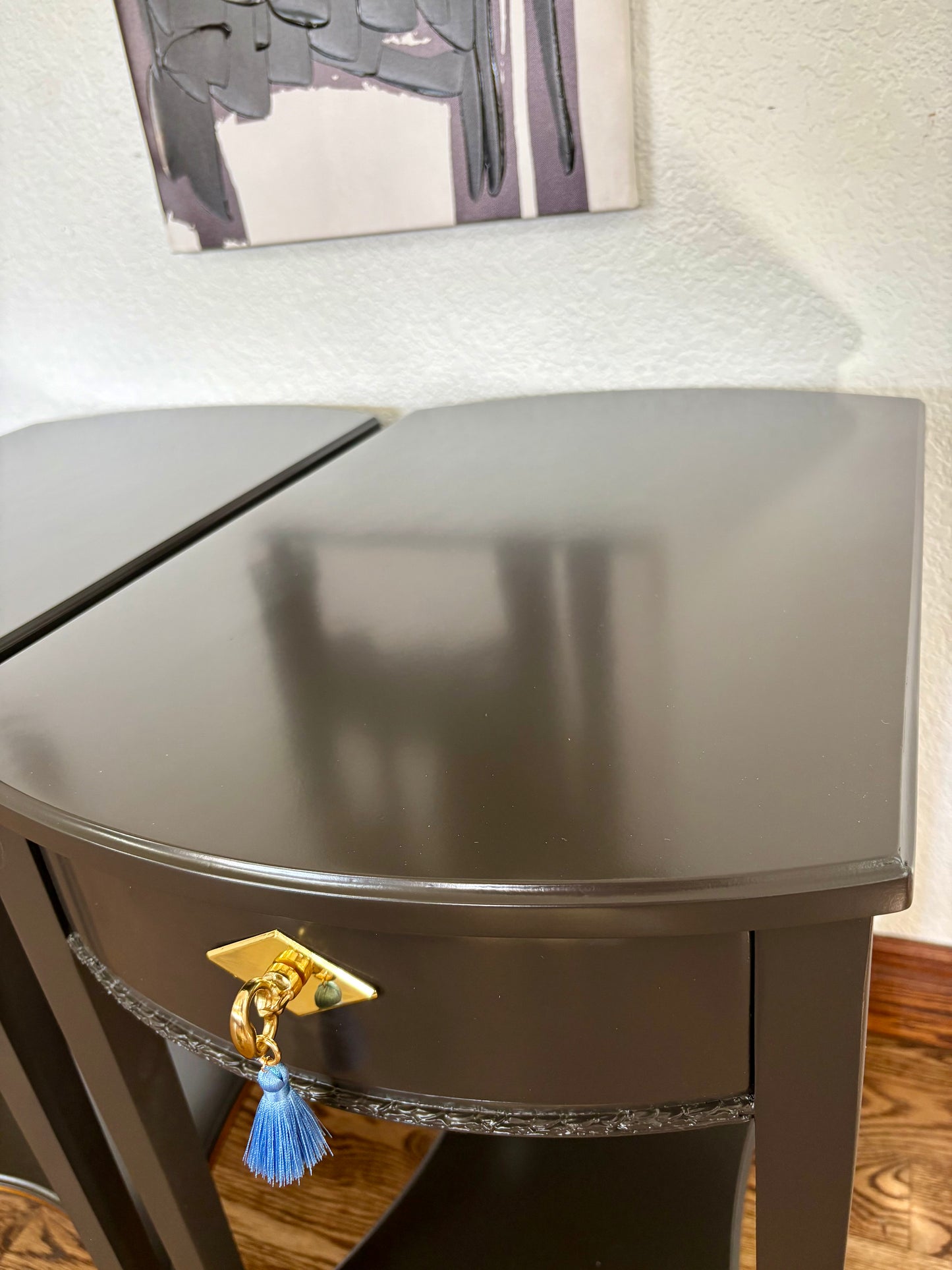 A Pair of Vintage Classic Satin Jet Black and Gold 2 Drawer End Stands/Night Stands/End Tables.