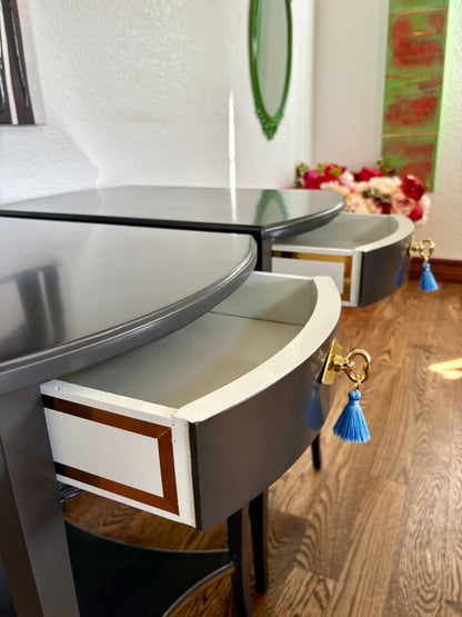 A Pair of Vintage Classic Satin Jet Black and Gold 2 Drawer End Stands/Night Stands/End Tables.